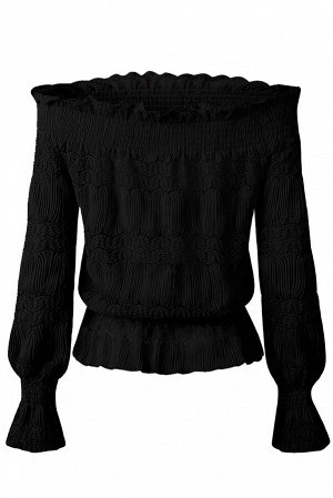Черная кружевная блузка со сборками и открытыми плечами