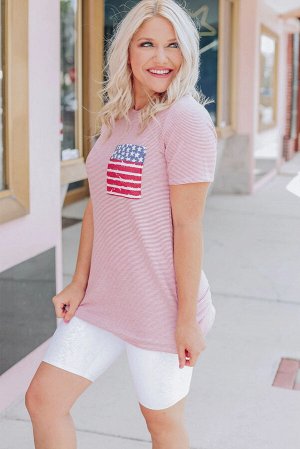 Розовая футболка с нагрудным кармашком в цветах американского флага