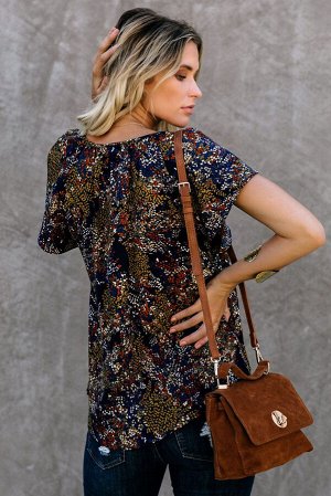 Разноцветная блуза с V-образным вырезом и короткими рукавами с цветочным принтом