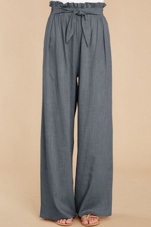 Серые повседневные широкие брюки с высокой талией