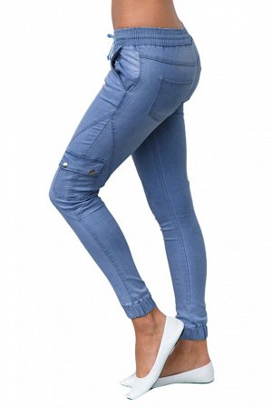 Голубые "линялые" джинсы-скинни со шнурком в поясе