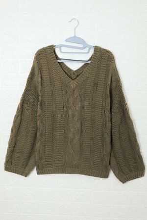 Вязаный свитер оверсайз с V-образным вырезом цвета хаки