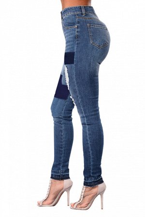 Синие джинсы-скинни с потертостями и "заплатками"