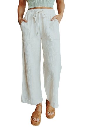Белые широкие брюки со шнуровкой на талии с эффектом "крэш"