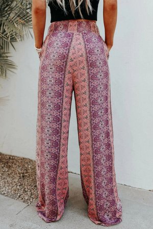 Пурпурные широкие брюки с разноцветным орнаментом