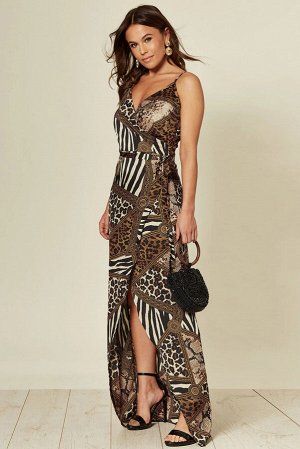 Леопардовое вечернее платье с запахом и разрезом