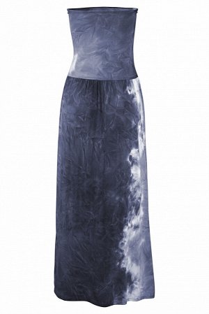 Серое макси платье с бандажным лифом и градиентным красочным принтом