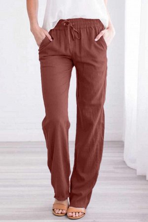Кирпичные повседневные штаны с эластичным поясом на шнуровке и карманами