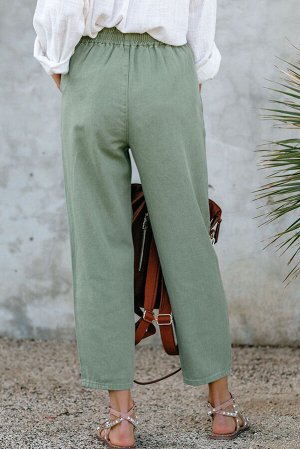 Зеленые прямые джинсовые брюки-капри на шнуровке