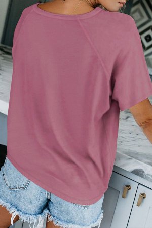 Розовая однотонная свободная футболка с рукавами реглан