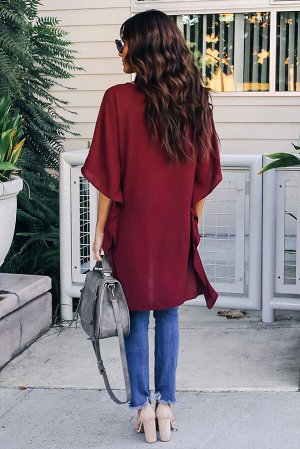 Бордовая блуза-туника со сборками по бокам и разновеликим подолом