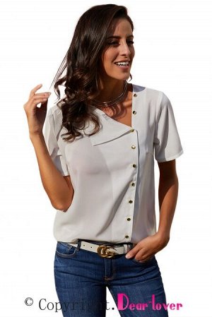 Белая шифоновая блуза с диагональной застежкой на пуговицы