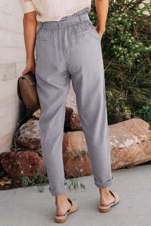 Серые повседневные хлопковые брюки с эластичным поясом