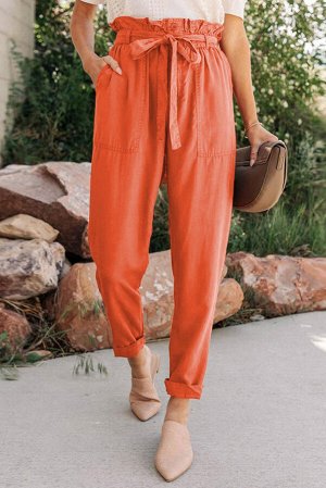 Оранжевые повседневные хлопковые брюки с эластичным поясом