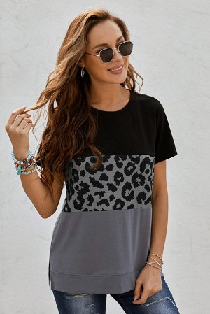 Черно-серая футболка с леопардовым принтом