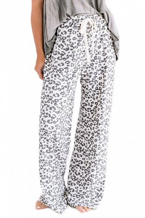 Белые свободные штаны с леопардовым принтом