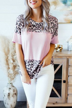 Розовая свободная футболка с леопардовым принтом