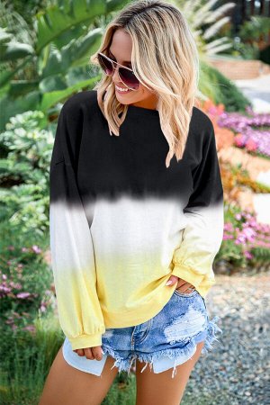 Черно-бело-желтый свободный пуловер блочной расцветки