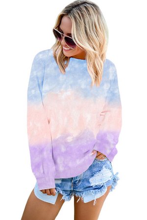 Фиолетово-голубой свободный пуловер блочной расцветки