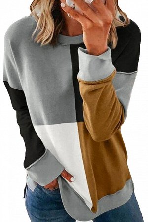 Серый пуловер-свитшот с разноцветными вставками