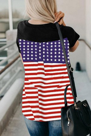 Черная футболка с нагрудным кармашком и принтом американского флага