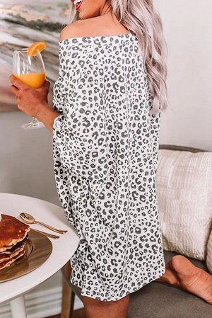 Белый пижамный комплект с леопардовым принтом: блуза с открытым плечом + шорты