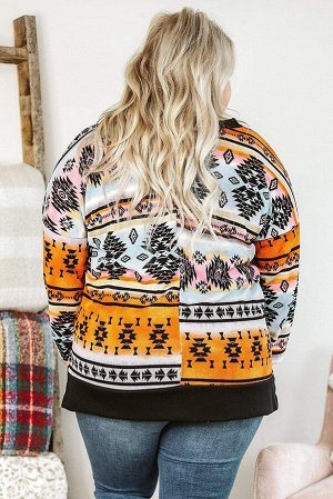 Разноцветный пуловер-свитшот плюс сайз с ацтекским орнаментом