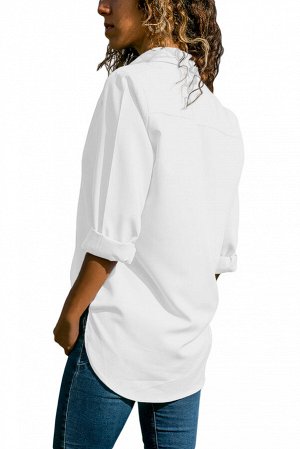 Белая удлиненная сзади блузка на пуговицах