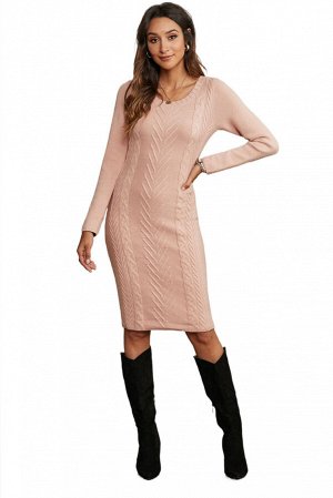 Розовое вязаное платье-свитер с круглым вырезом