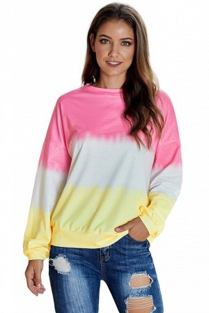 Розово-бело-желтый свободный пуловер блочной расцветки