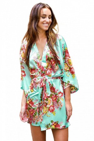 Green Floral Bundles Robe with Belt