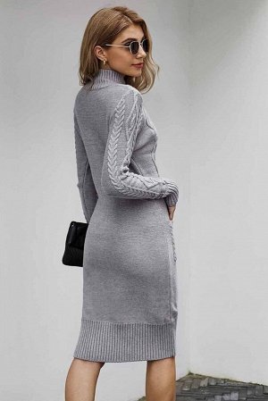 Сере текстурированное облегающее платье-свитер с воротником под горло