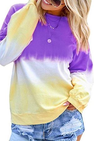 Фиолетово-желтый свободный пуловер блочной расцветки