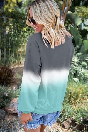 Серо-бирюзовый свободный пуловер блочной расцветки