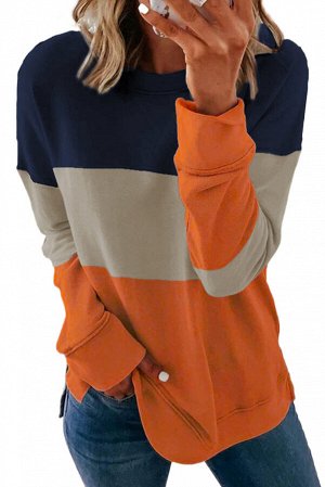 Оранжевый свитшот с разноцветными вставками и боковыми разрезами