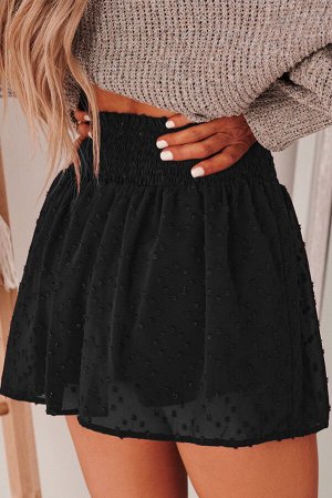 Черная прозрачная юбка в горошек со сборкой на талии