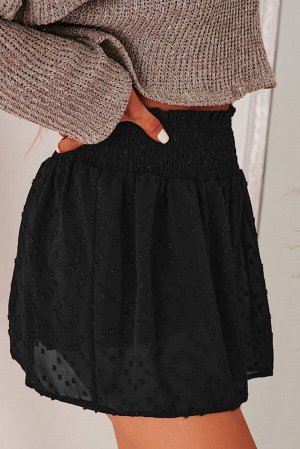Черная прозрачная юбка в горошек со сборкой на талии