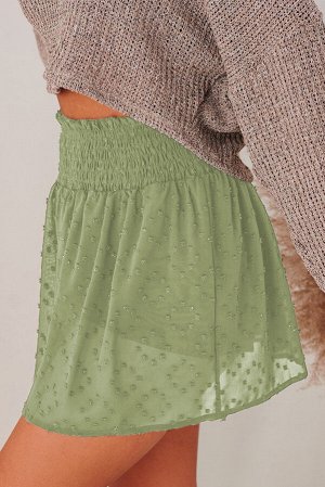 Салатовая прозрачная юбка в горошек со сборкой на талии