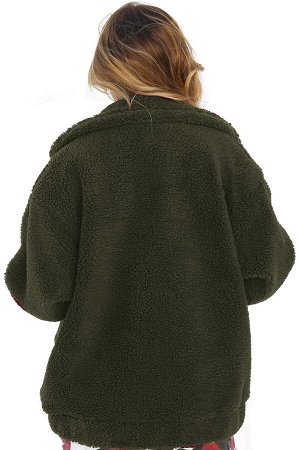 Темно-зеленая флисовая куртка на молнии и с накладными карманами