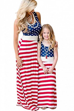 Разноцветное полосатое платье майка со звездным принтом в цветах американского флага
