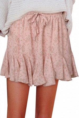 Розовая мини-юбка с рюшами и цветочным принтом