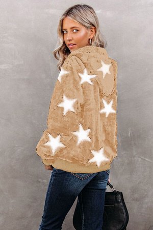 Песочная флисовая куртка на молнии со звездным принтом