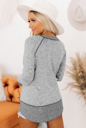 Серый вязаный свитер-пуловер Hacci с длинным рукавом с контрастной строчкой