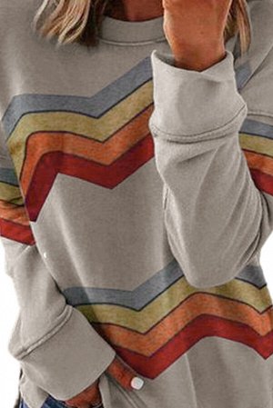 Серый свитшот в разноцветную полоску с разрезами по бокам