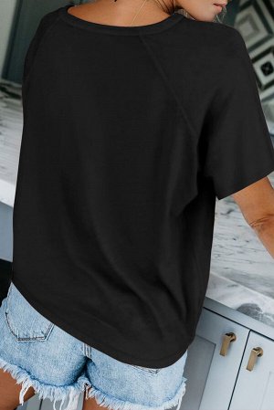 Черная однотонная свободная футболка с рукавами реглан