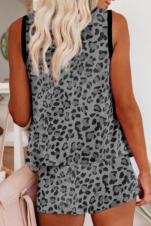 Серый леопардовый пижамный комплект: майка + шорты
