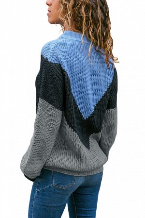 Серо-синий свитер с черной полосой и манжетами