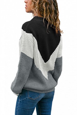 Серо-черный свитер с белой полосой и манжетами
