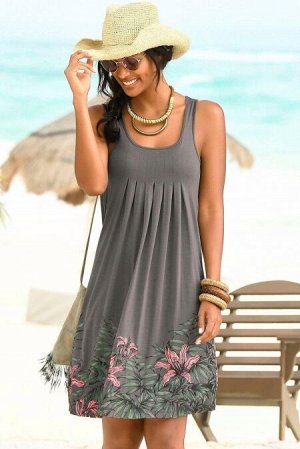 Серое пляжное платье-сарафан с цветочным принтом