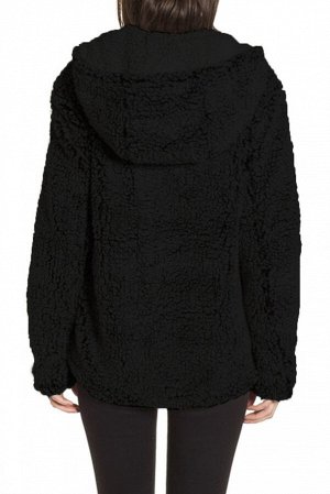 Черная однотонная куртка из флиса с капюшоном и застежкой на молнии